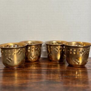 Vintage Pierced Brass Tea Light Votive Holders Set of 4